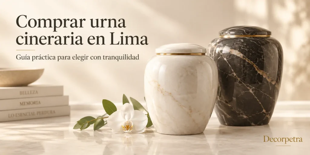 Urna cineraria de mármol de Decorpetra fabricada en Los Olivos, Lima
